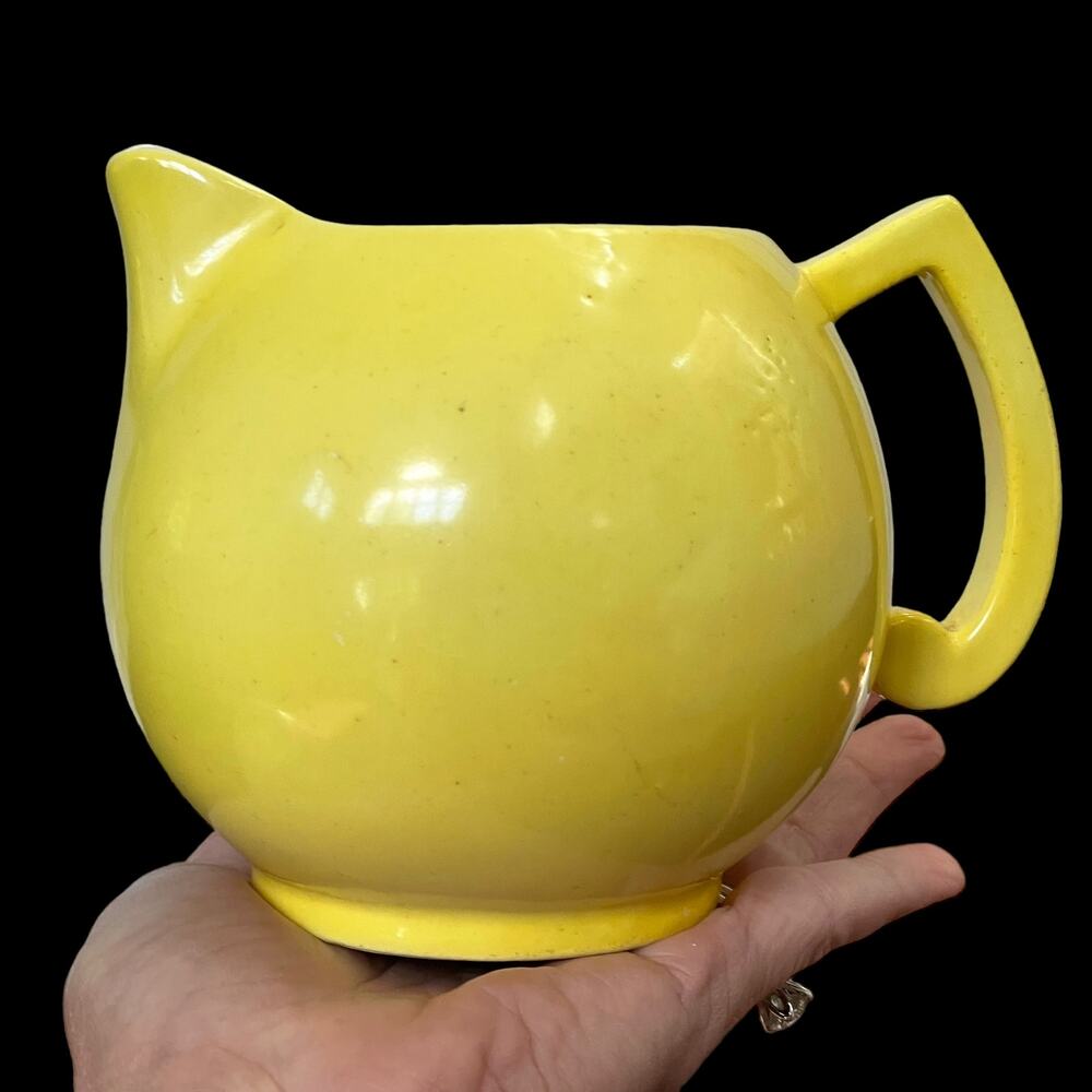 Vintage Yellow Ball Creamer Pitcher Czechoslovakia Mid Century Art Deco READ